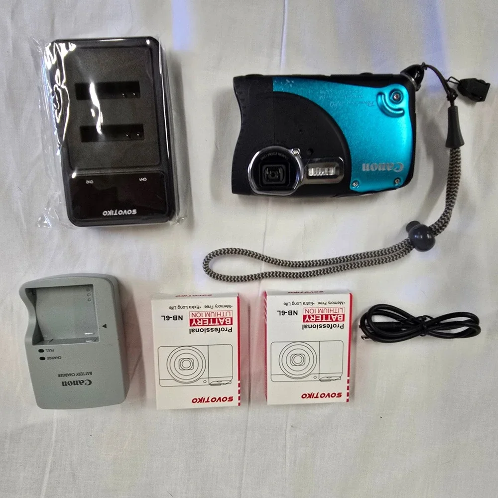 Canon PowerShot D20 Waterproof Digital Camera Blue 12.1MP GPS Bundle 2 Batteries